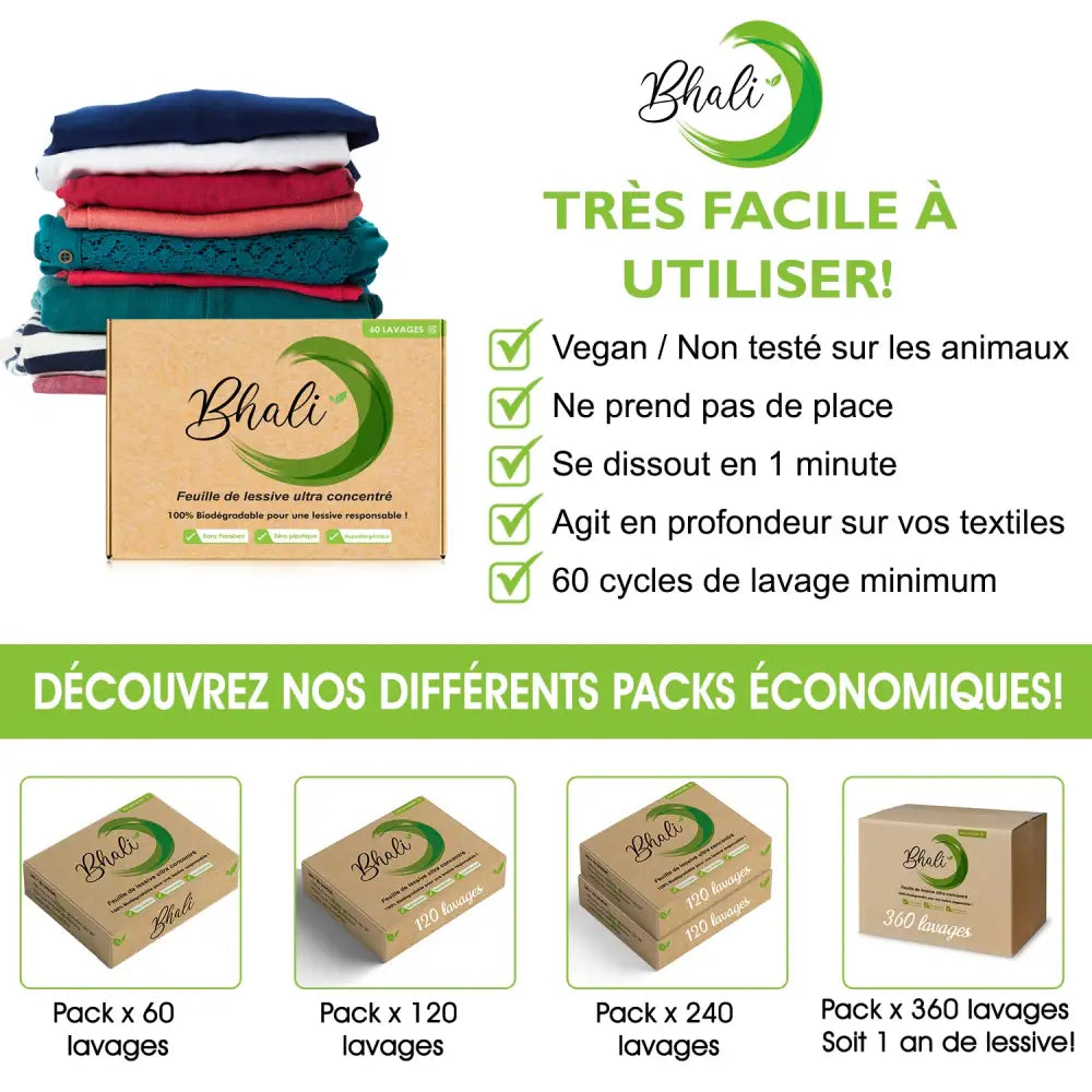 Bhali – Pack 4 + 2 Offertes (360 Lavages) | Jusqu’à 1 an de lessive – Format économique