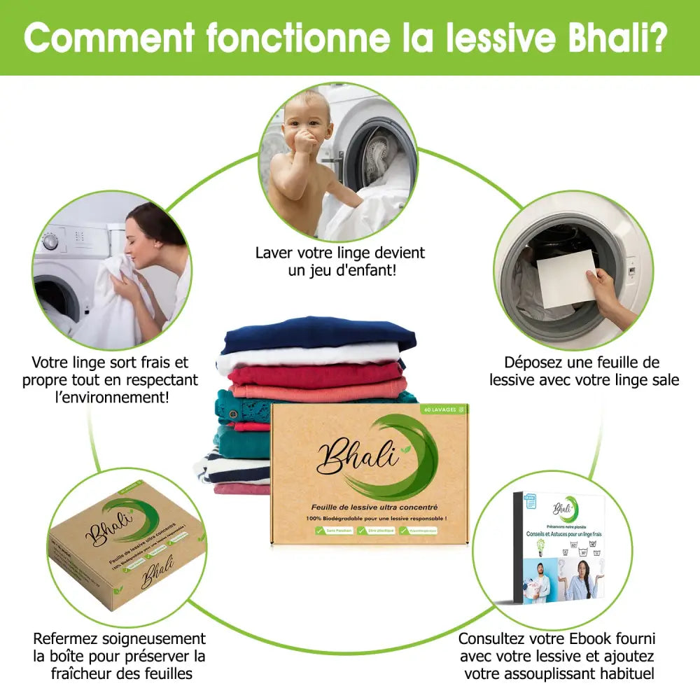 Bhali – Pack 4 + 2 Offertes (360 Lavages) | Jusqu’à 1 an de lessive – Format économique