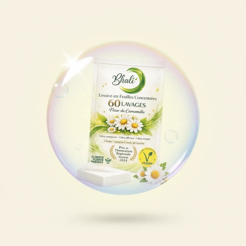 Lessive en feuilles Bhali Fleur de Camomille dans une bulle de savon