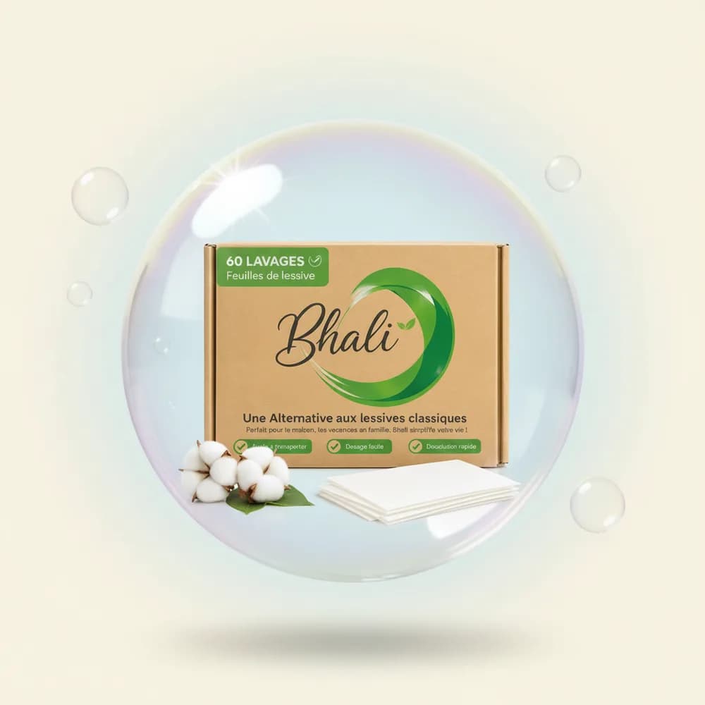 Lessive en feuilles Bhali Fleur de Coton dans une bulle de savon