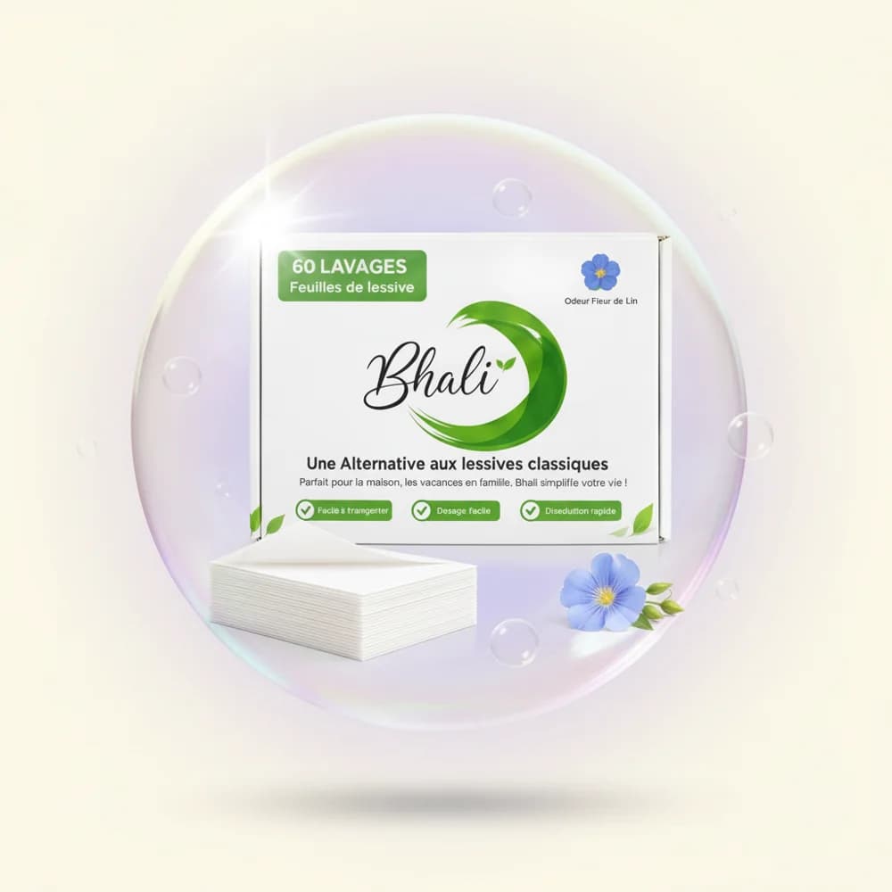 Lessive en feuilles Bhali Fleur de Lin dans une bulle de savon