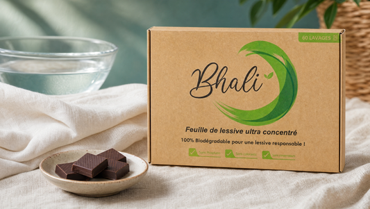 Détachage naturel d'une tache de chocolat — lessive en feuilles Bhali
