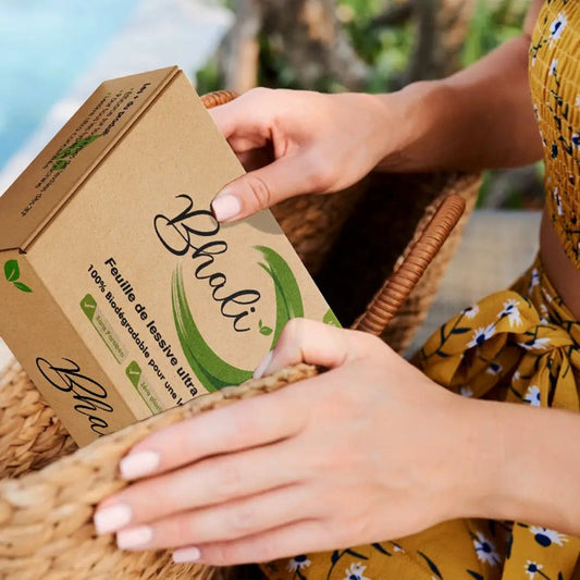 Lessive en feuilles Bhali pour le voyage, format compact
