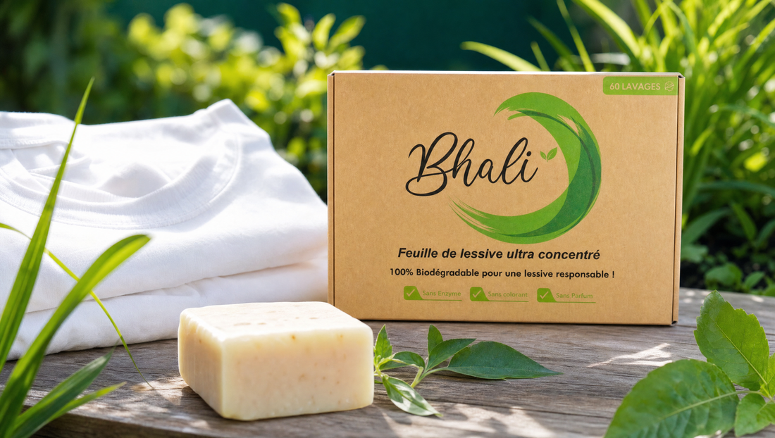 Détachage naturel d'une tache d'herbe — lessive en feuilles Bhali