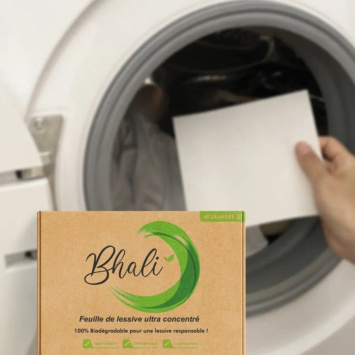 Lessive en feuilles en grande distribution — boîte Bhali