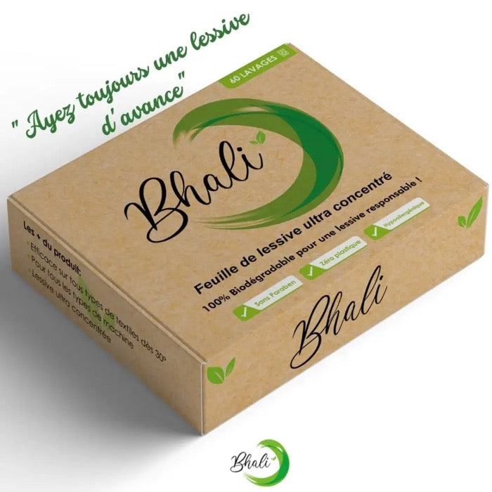 Prix au lavage d'une lessive en feuilles — boîte Bhali