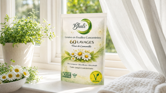 Rideaux blancs propres à la fenêtre — lessive en feuilles Bhali Camomille