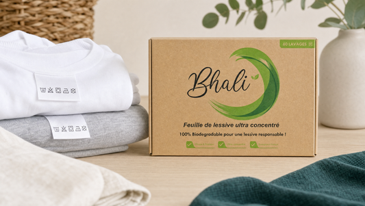 Symboles de lavage sur étiquettes de linge — lessive en feuilles Bhali