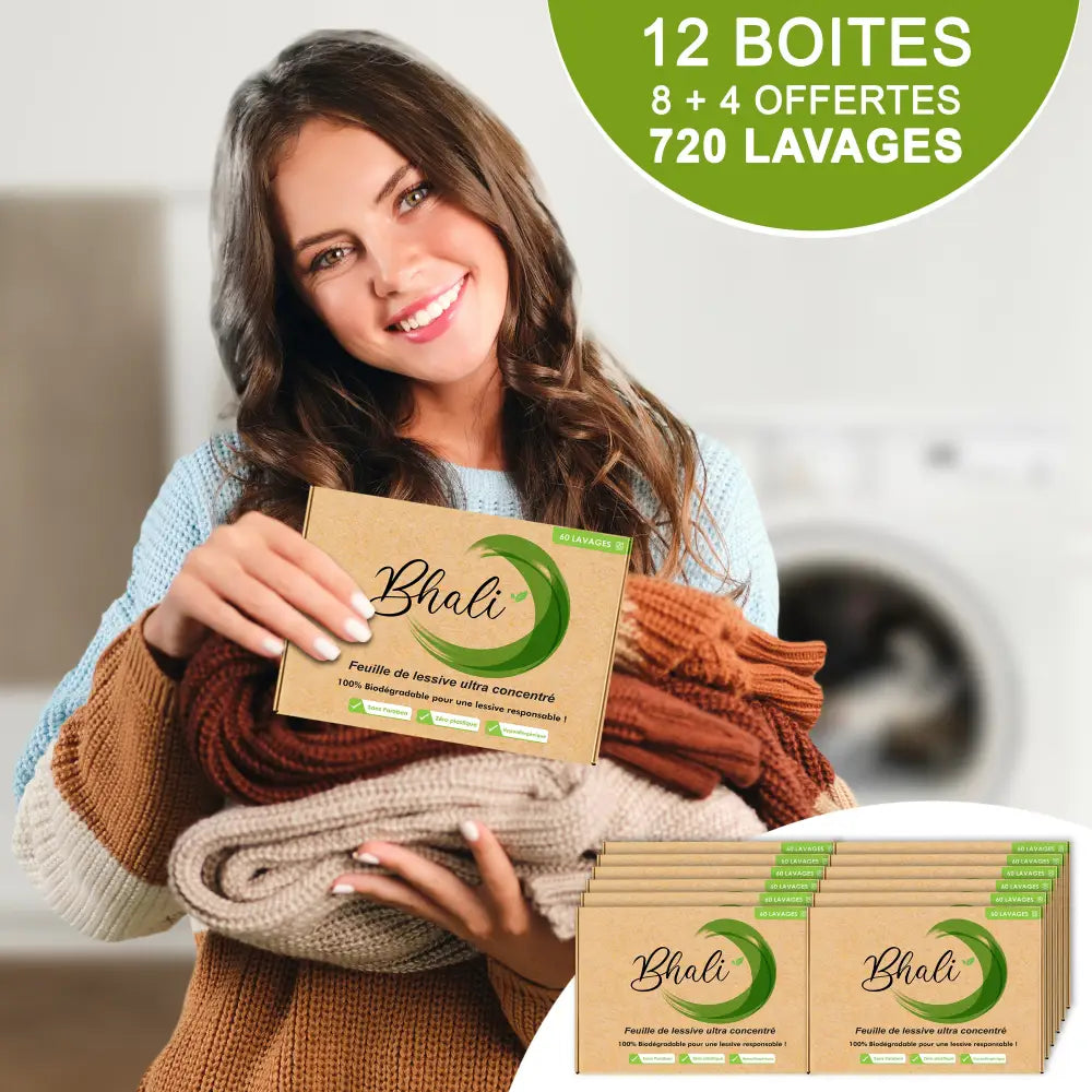 Pack 12 Box - Lessive en Feuilles Pas Chère et Hypoallergénique | 720 Lavages